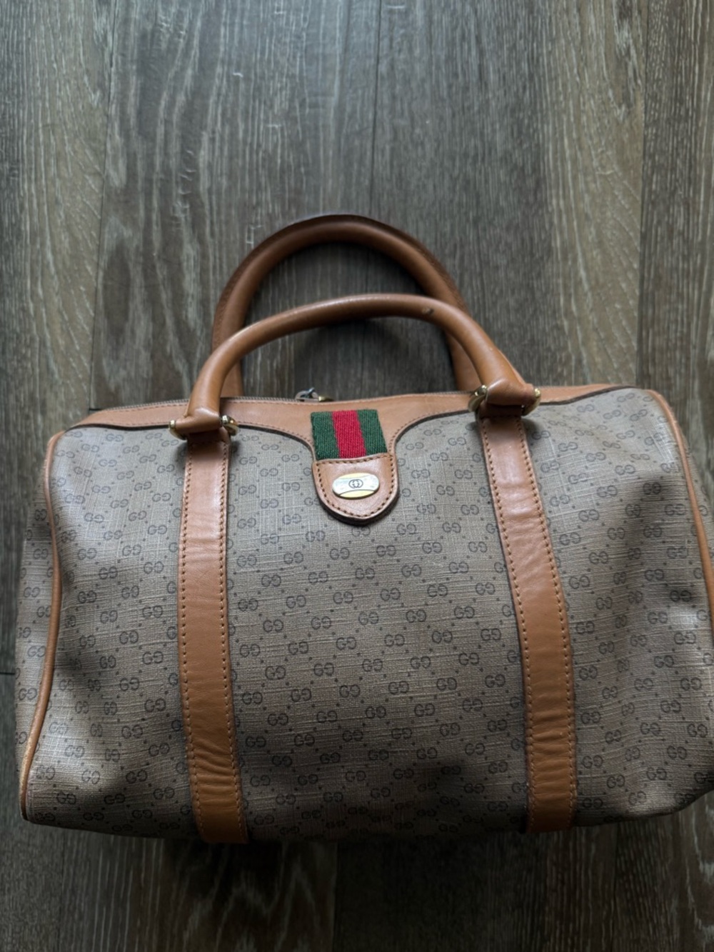 VTG Gucci Brown Monogram Canvas Leather Handbag